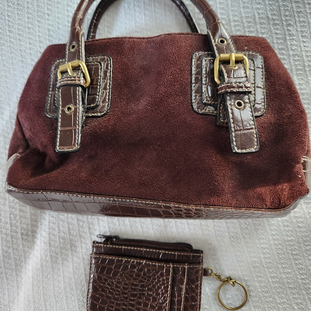 Elegant Faux Brown Suede Satchel Croft And Barrow With Cross Body Strap
